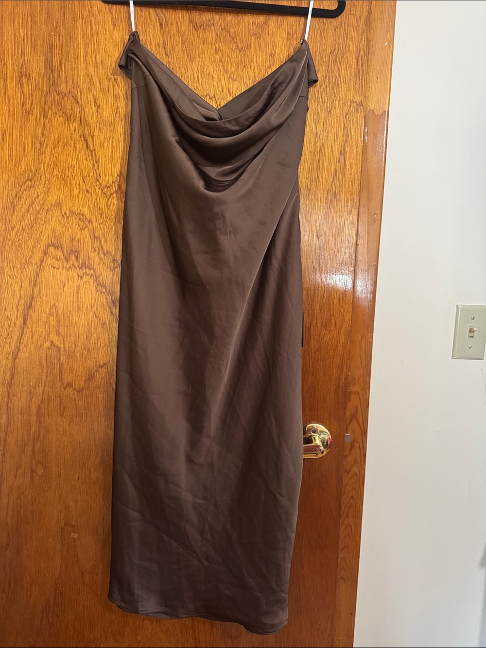 Satin Strapless Slip Dress - Brown